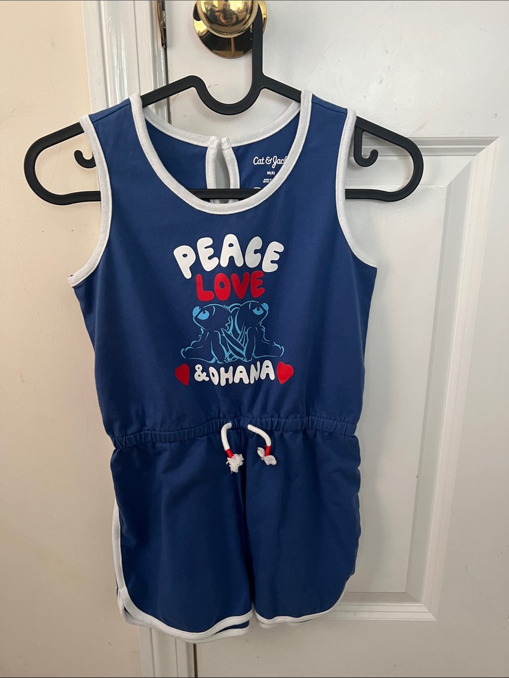 Cat & Jack Blue Tank Romper with Peace Love Ohana Graphic (Stich & Angel)